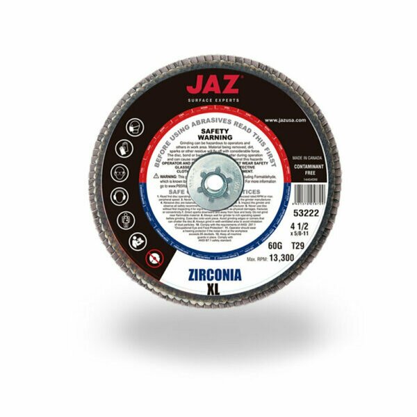 Jaz 51212 - Type 27 Flap Disc 4-1/2in x 5/8in-11 Thread, 40 Grit Zirconia 51212-JAZ